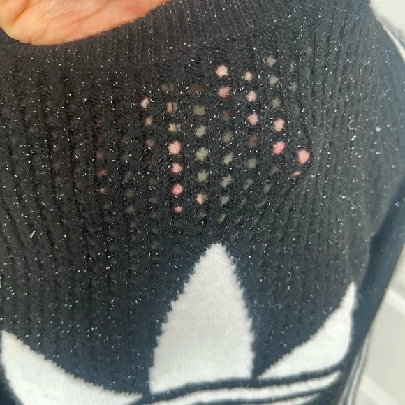 Adidas Originals Lurex Sparkle knit Sweater Sweatshirt with Logo NWT Size L - Picture 3 of 9